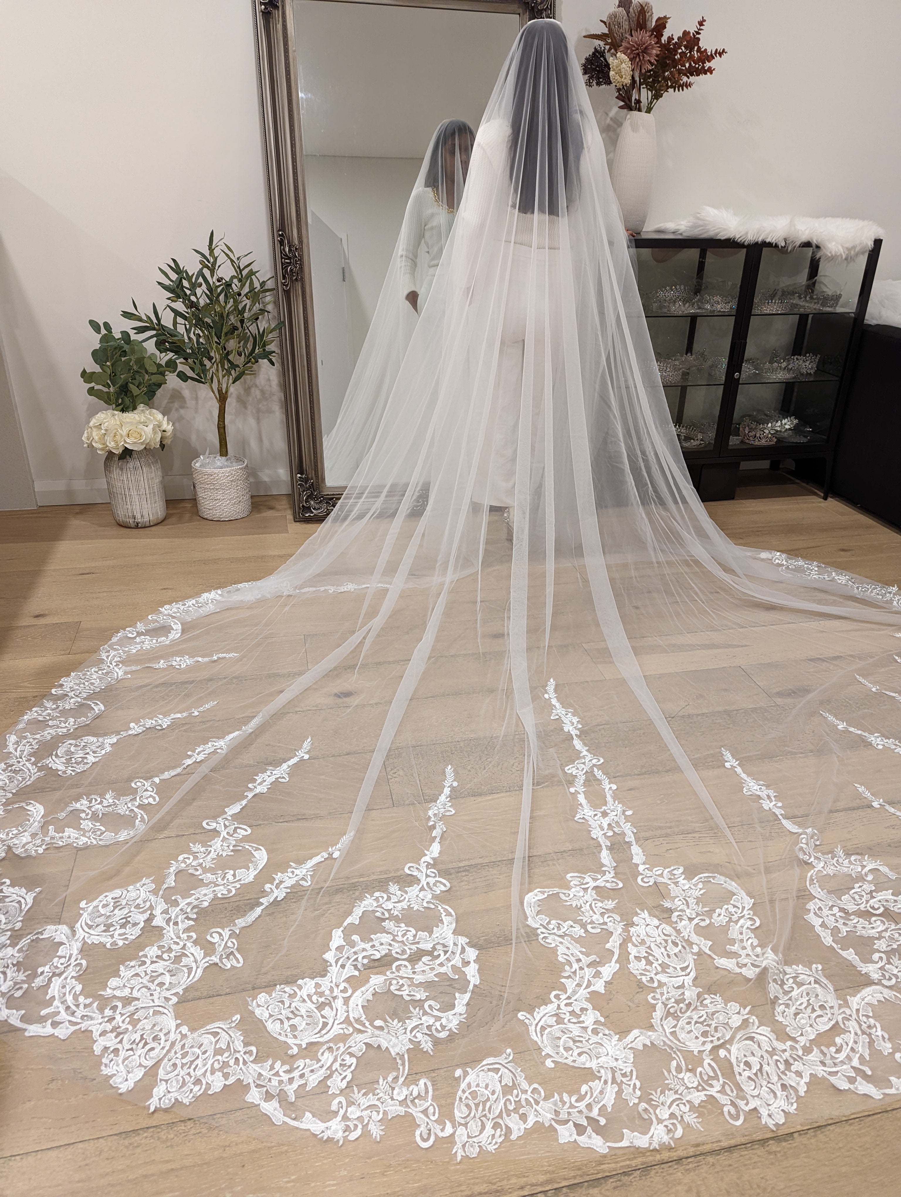 Cathedral Veil 5 Meters Pearls, 5 Meter Long Bridal Veils