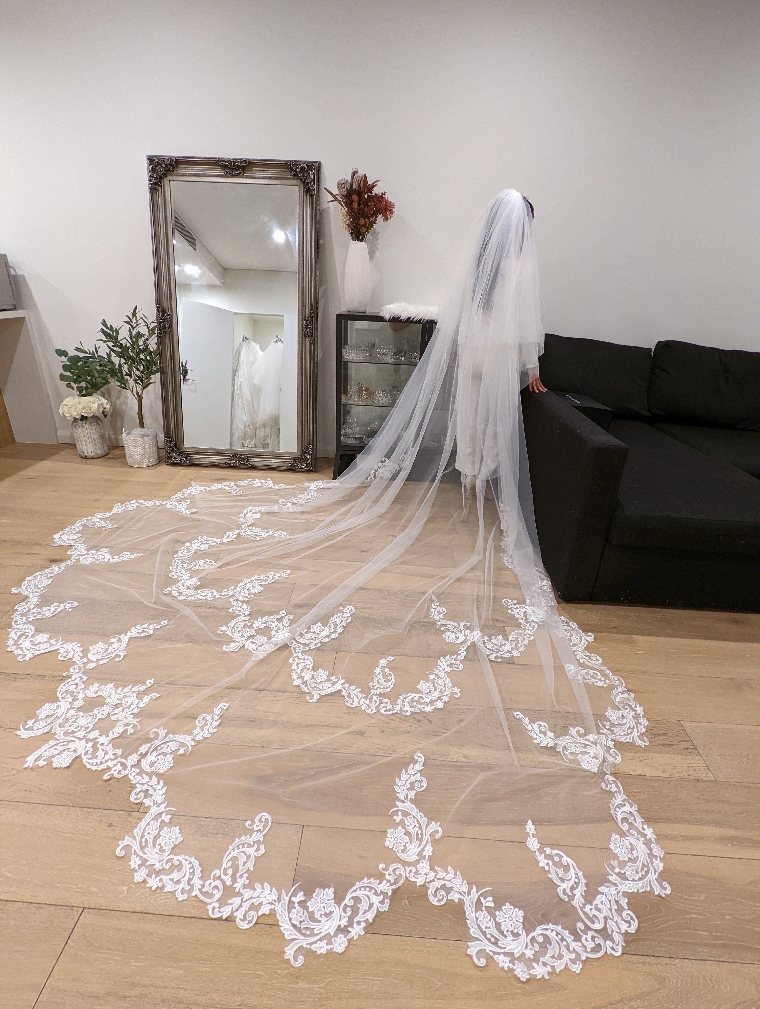 Two tier cathedral Lace Veil, Lace Floral Veil in Cathedral, Lace