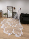 HILTON - Scalloped Lace Wedding Cathedral Veil, Royal Cathedral Length Wedding Veil,  Lace Veil, Cathedral lace Veil