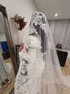 TRICIA Mantilla Lace Veil - Stunning 1 Tier Cathedral Length for Wedding Day, Lace Wedding Veil