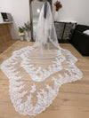 Scalloped cathedral veil, Royal Cathedral Length scalloped Wedding Veil, Sequined Lace Veil, 5 meter Ivory Veil, Cathedral lace Veil -Petula