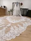 Scalloped cathedral veil, Royal Cathedral Length scalloped Wedding Veil, Sequined Lace Veil, 5 meter Ivory Veil, Cathedral lace Veil -Petula