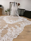 Scalloped cathedral veil, Royal Cathedral Length scalloped Wedding Veil, Sequined Lace Veil, 5 meter Ivory Veil, Cathedral lace Veil -Petula