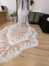 Scalloped cathedral veil, Royal Cathedral Length scalloped Wedding Veil, Sequined Lace Veil, 5 meter Ivory Veil, Cathedral lace Veil -Petula