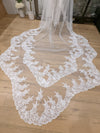 Scalloped cathedral veil, Royal Cathedral Length scalloped Wedding Veil, Sequined Lace Veil, 5 meter Ivory Veil, Cathedral lace Veil -Petula