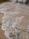 PARIS - Scalloped Lace Wedding Cathedral Veil, Royal Cathedral Length Wedding Veil, Leafy Lace Veil with Clear sequins, Sequined Lace Veil, Cathedral lace Veil