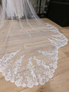 PARIS - Scalloped Lace Wedding Cathedral Veil, Royal Cathedral Length Wedding Veil, Leafy Lace Veil with Clear sequins, Sequined Lace Veil, Cathedral lace Veil