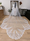 PARIS - Scalloped Lace Wedding Cathedral Veil, Royal Cathedral Length Wedding Veil, Leafy Lace Veil with Clear sequins, Sequined Lace Veil, Cathedral lace Veil