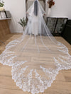 PARIS - Scalloped Lace Wedding Cathedral Veil, Royal Cathedral Length Wedding Veil, Leafy Lace Veil with Clear sequins, Sequined Lace Veil, Cathedral lace Veil