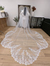 PARIS - Scalloped Lace Wedding Cathedral Veil, Royal Cathedral Length Wedding Veil, Leafy Lace Veil with Clear sequins, Sequined Lace Veil, Cathedral lace Veil