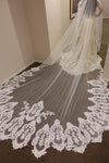 Ready to Ship Veil (Rush Order) - Lace Wedding Cathedral Veil, Royal Cathedral Length Wedding Veil, Single Tier Floral Lace Veil,  Ivory Wedding Veil, Luxury Cathedral lace Veil MARIAN