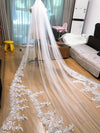 Scalloped cathedral veil, Royal Cathedral Length scalloped Wedding Veil, Sequined Lace Veil, 5 meter Ivory Veil, Cathedral lace Veil -Petula